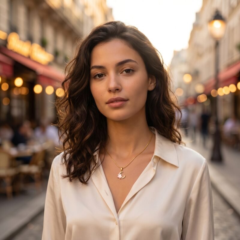 bijoux-1888-da3-1 Collier Lune Acier Inoxydable Doré 316L