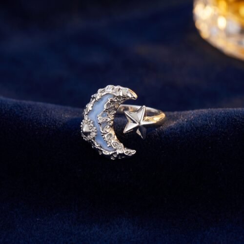 Bague Lune Bleue Lava Luxe Acier Inoxydable