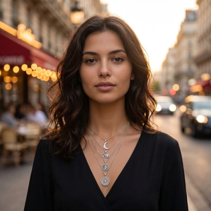 Collier Multicouche Lune Éléphant Plume Bohème