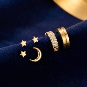 Boucles Étoile Dorée et Lune Pentagramme Chic