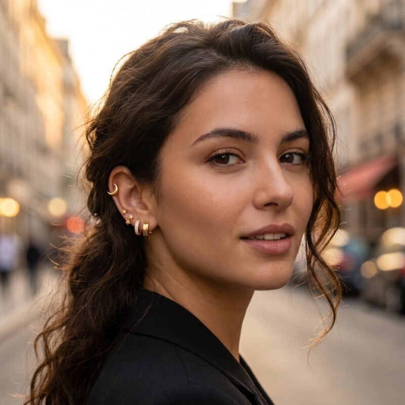Boucles Étoile Dorée et Lune Pentagramme Chic