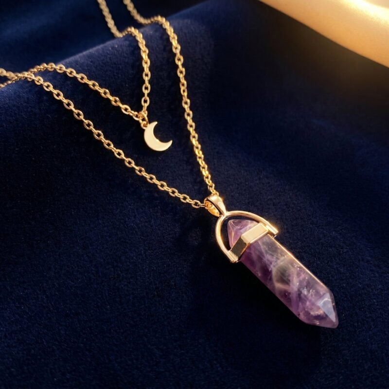 Collier Lune Hexagonale Géométrique Acier Inoxydable