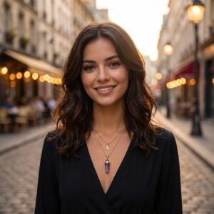 Collier Lune Hexagonale Géométrique Acier Inoxydable