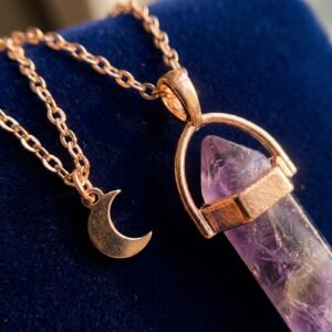 Collier Lune Hexagonale Géométrique Acier Inoxydable