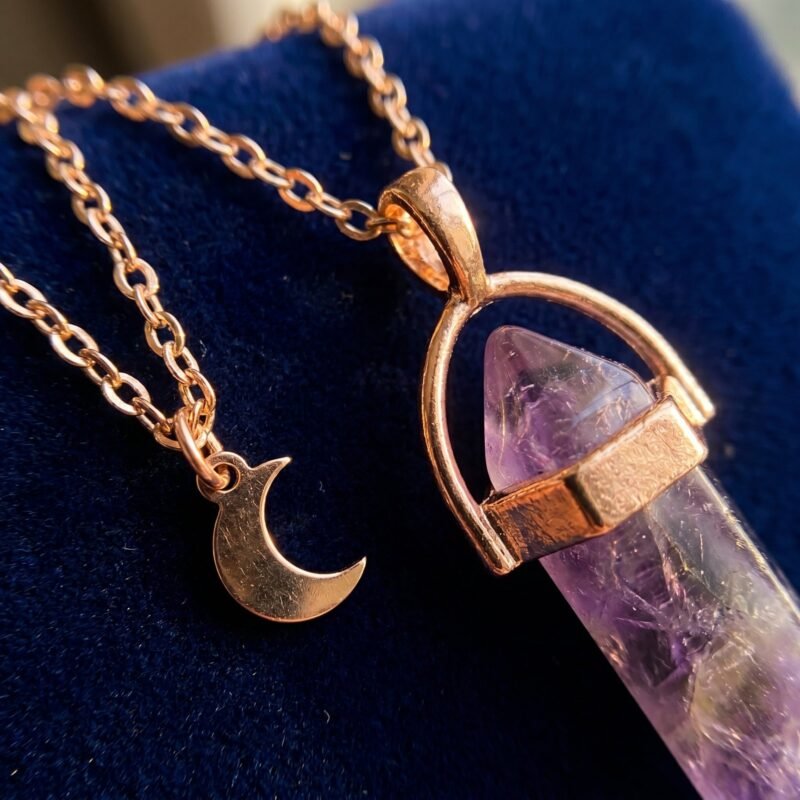 Collier Lune Hexagonale Géométrique Acier Inoxydable