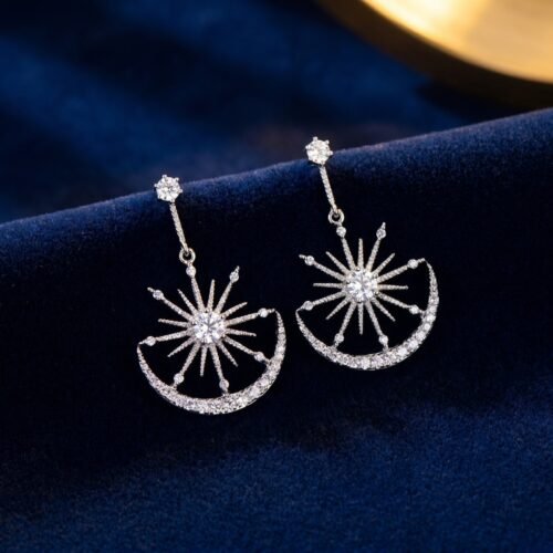 Boucles d'Oreilles Étoile Lune S925 Argent Sterling