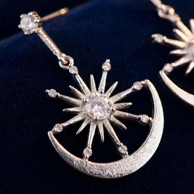 Boucles d'Oreilles Étoile Lune S925 Argent Sterling