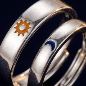 Bague Couple Assorti Lune et Soleil Acier Inoxydable