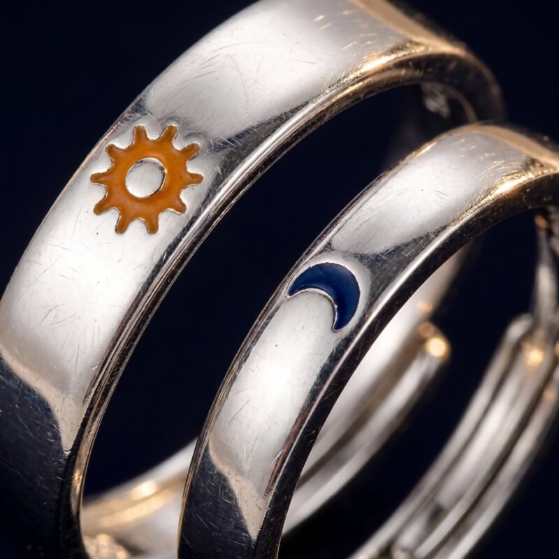 Bague Couple Assorti Lune et Soleil Acier Inoxydable
