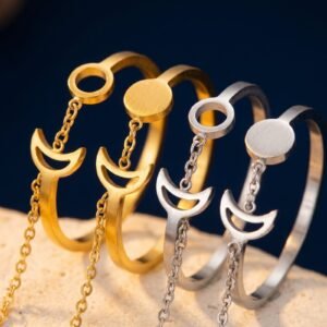 Bague lune étoile ajustable - Acier inoxydable