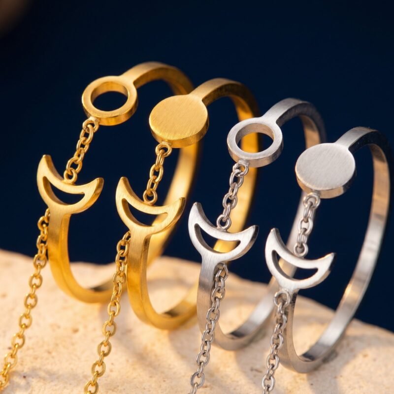 Bague lune étoile ajustable - Acier inoxydable