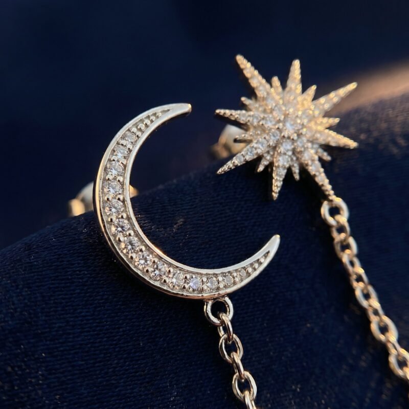 Boucles d'oreilles lune étoile premium acier