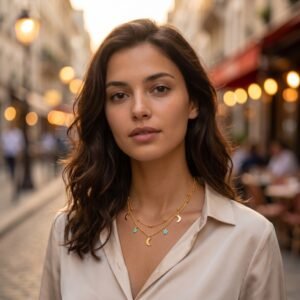 Collier multichaîne lune étoile vintage acier