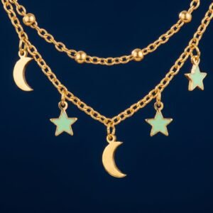 Collier multichaîne lune étoile vintage acier