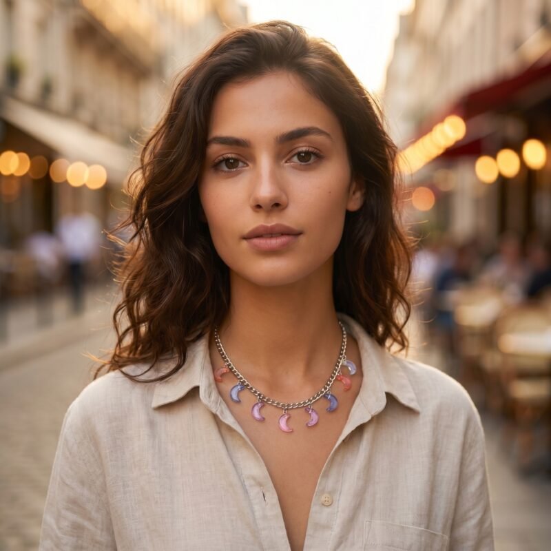 Pendentif lune croissant acier inox collier