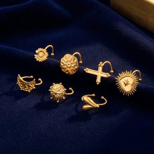 Bague lune cœur chrysanthème ajustable acier