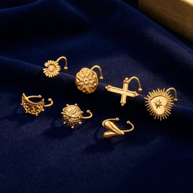 Bague lune cœur chrysanthème ajustable acier