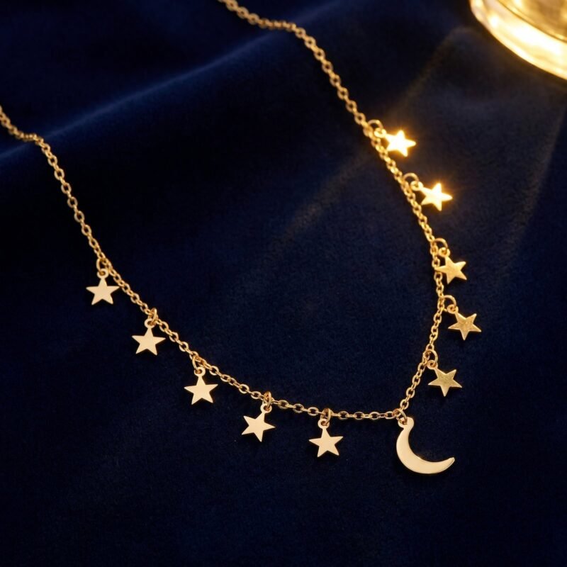 Collier Étoile Lune Or Tempérament Clavicule — Luxe Doré