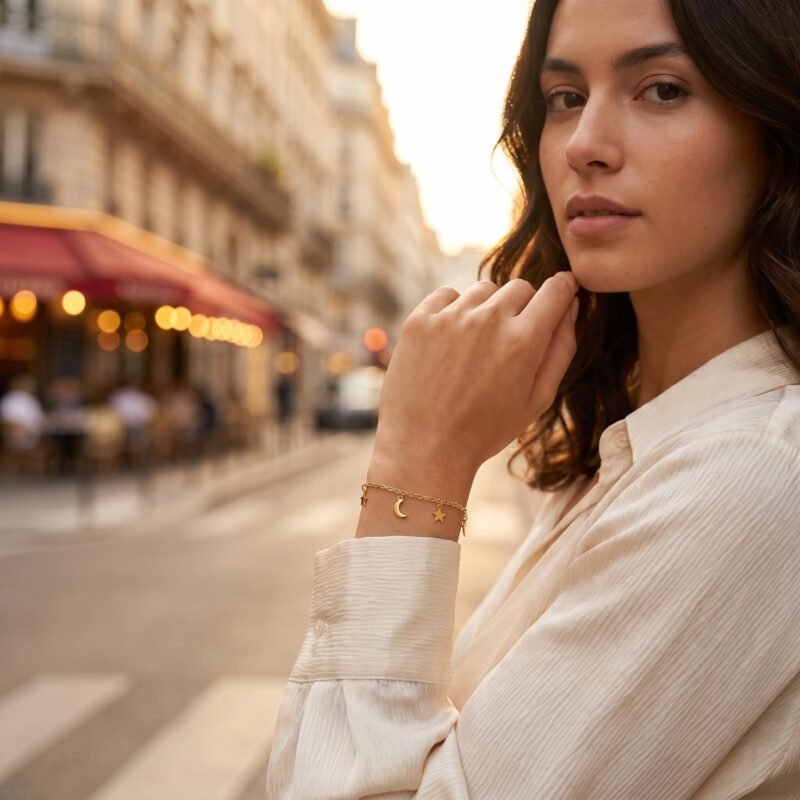Bracelet Acier Inoxydable Lune et Étoile - Élégance