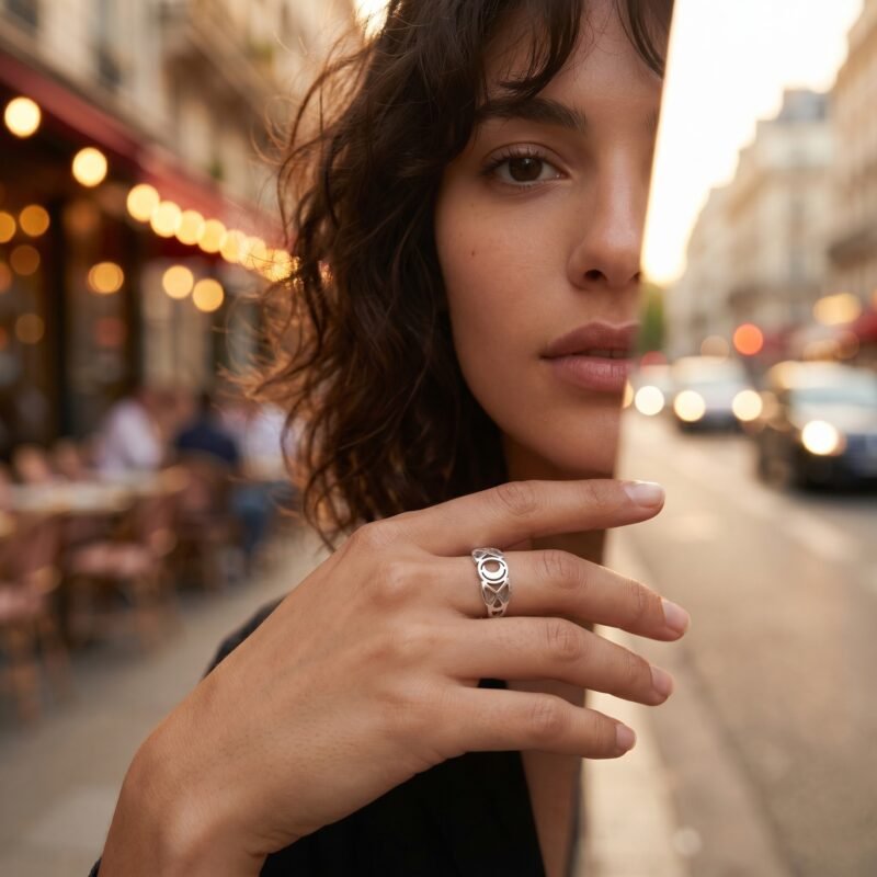 bijoux-2848-da3-3 Bague Lune Intemporelle Rétro Chic - Acier Inoxydable