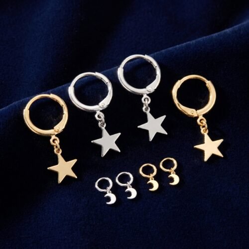 Boucles Oreilles Lune et Étoile - Design Minimaliste Épuré