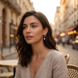 Boucles Oreilles Lune et Étoile - Design Minimaliste Épuré