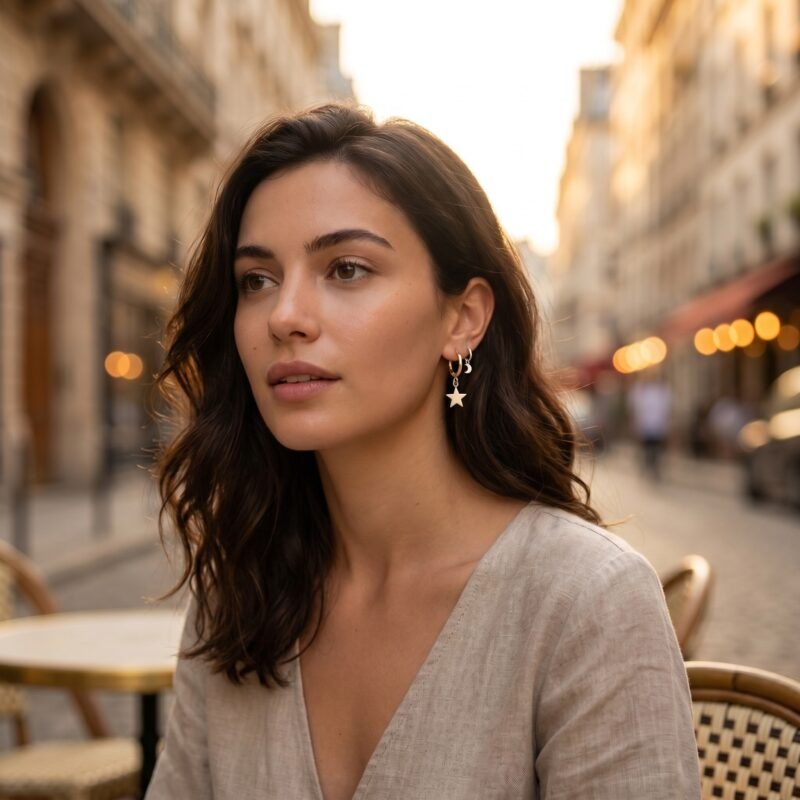 Boucles Oreilles Lune et Étoile - Design Minimaliste Épuré