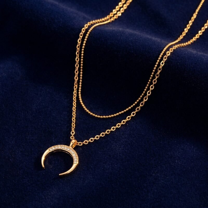 Collier Lune Double Couche Élégant Pour Femme - Nuit