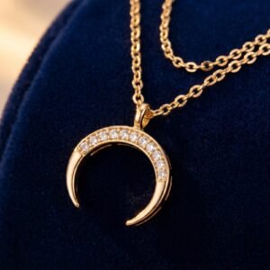Collier Lune Double Couche Élégant Pour Femme - Nuit