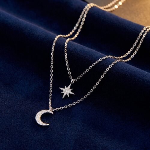 Collier Lune Double Couche Asterism - Élégance Céleste