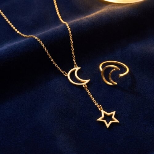 Collier lune étoile minimaliste simple acier inox