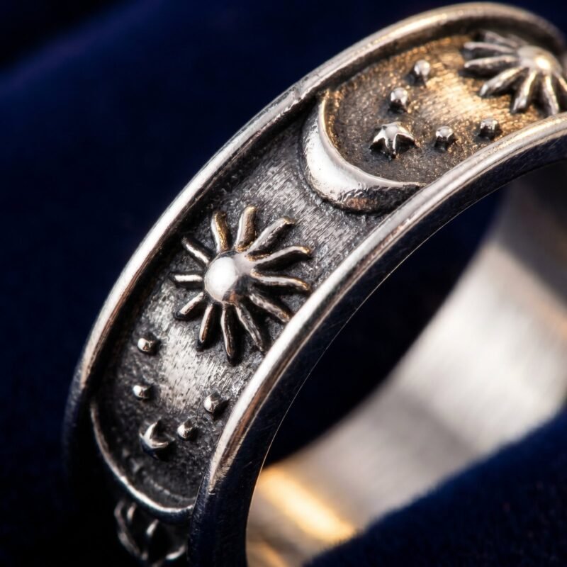 Bague lune étoile soleil rétro acier inoxydable