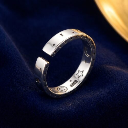 Bague ouverte lune étoile ajustable rétro chic