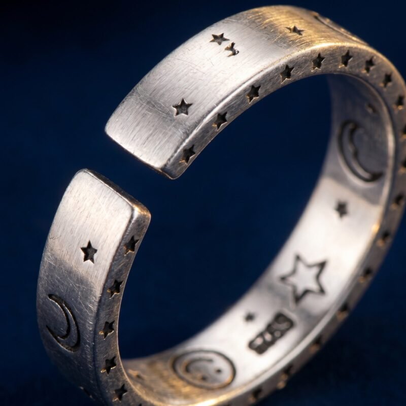 Bague ouverte lune étoile ajustable rétro chic