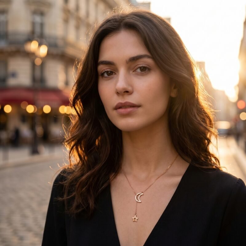 bijoux-3180-da3-1 Collier Lune Étoile Chaîne Clavicule Acier Inoxydable