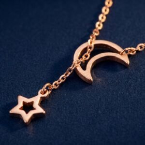 bijoux-3180-macro-1.jpg Collier Lune Étoile Chaîne Clavicule Acier Inoxydable