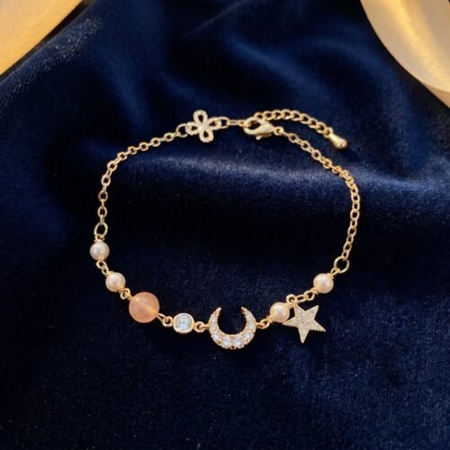 Bracelet Étoile Lune Doré Perlé Acier Inoxydable 316L