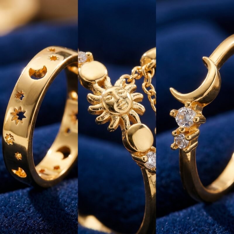 Bague Étoile Lune Luxe Acier Inoxydable