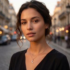 bijoux-3590-da3-3 Collier Lune Pendante Épaisse Acier 316L