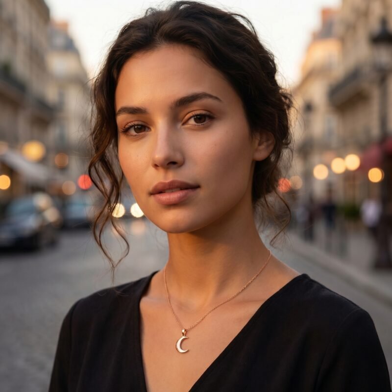 bijoux-3590-da3-3 Collier Lune Pendante Épaisse Acier 316L