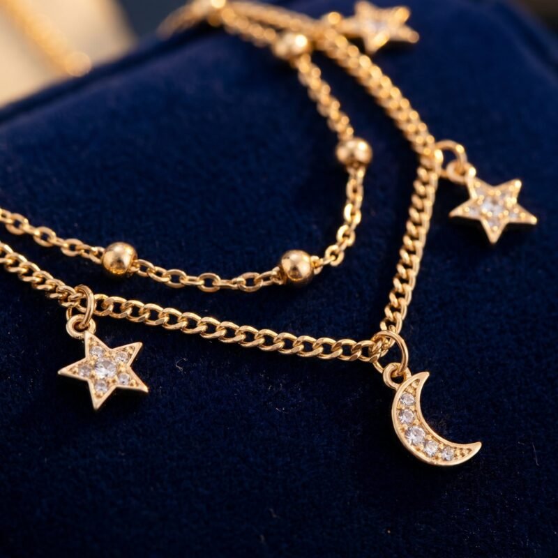 Collier Lune et Étoile Multicouche Minimaliste