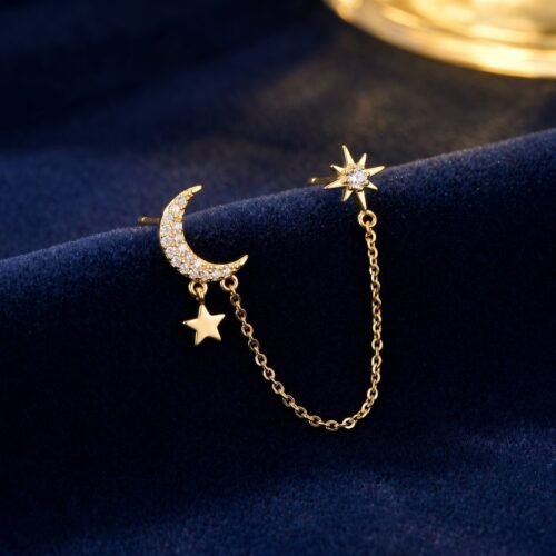 Boucles d'oreilles Étoile et Lune Zircon Acier
